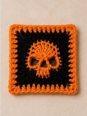 Handmade Crochet Skull Squares - Black & Orange Set